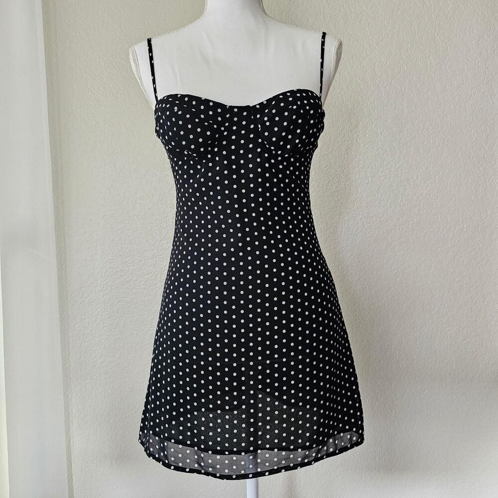 Edikte Black and White Coquette Polka Dot Cupped Chiffon Mini Dress Size S